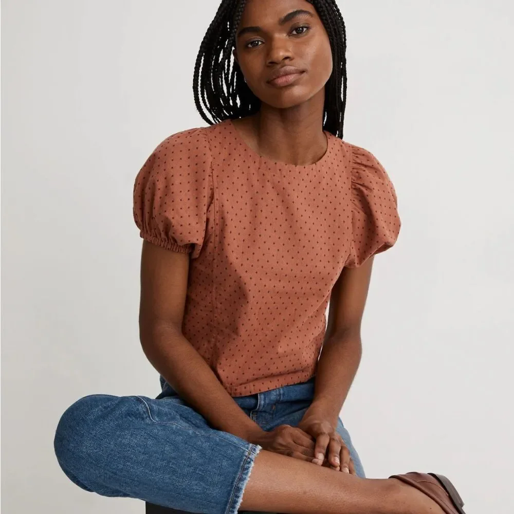 Madewell Jacquard Puff-Sleeve Top in Micro Cross